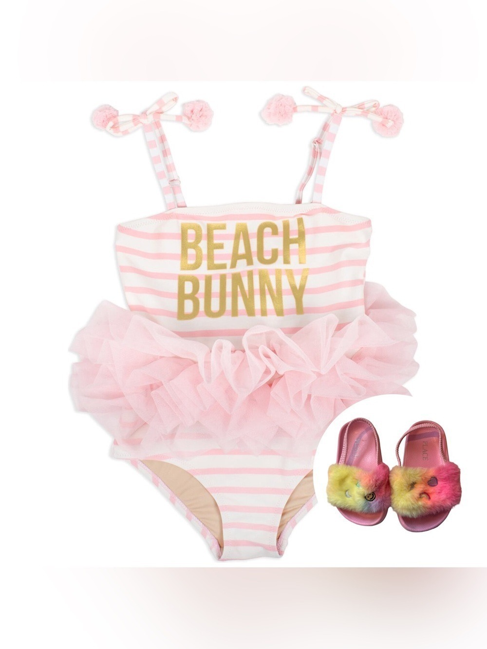 Beach Bunny Pink Striped Tutu & Toddler Sandals Set